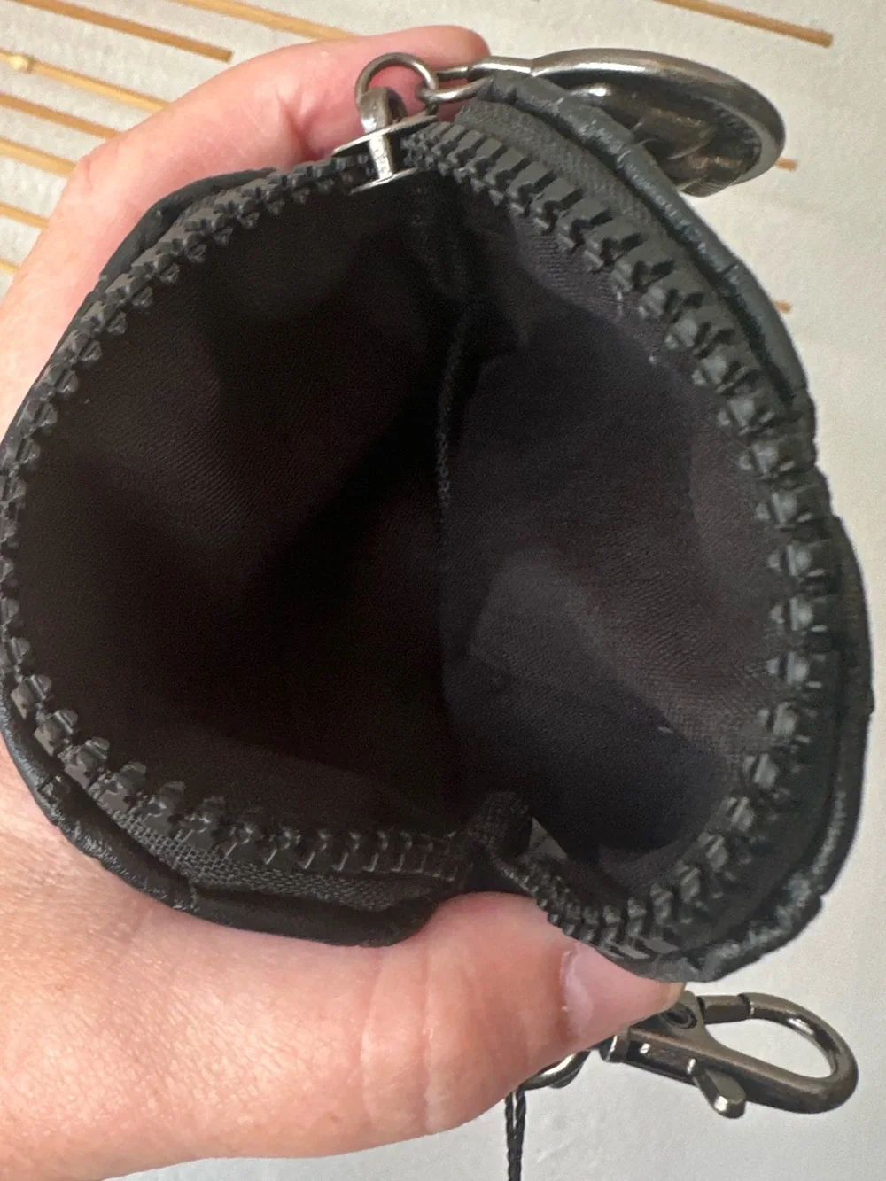 Ed Hardy Black Faux Leather Skull Embossed Coin Pouch Bag Charm Keychain NWT